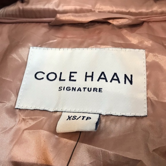 Cole Haan Signature pink metallic puffer jacket vegan “down” filled belted coat - Picture 14 of 16